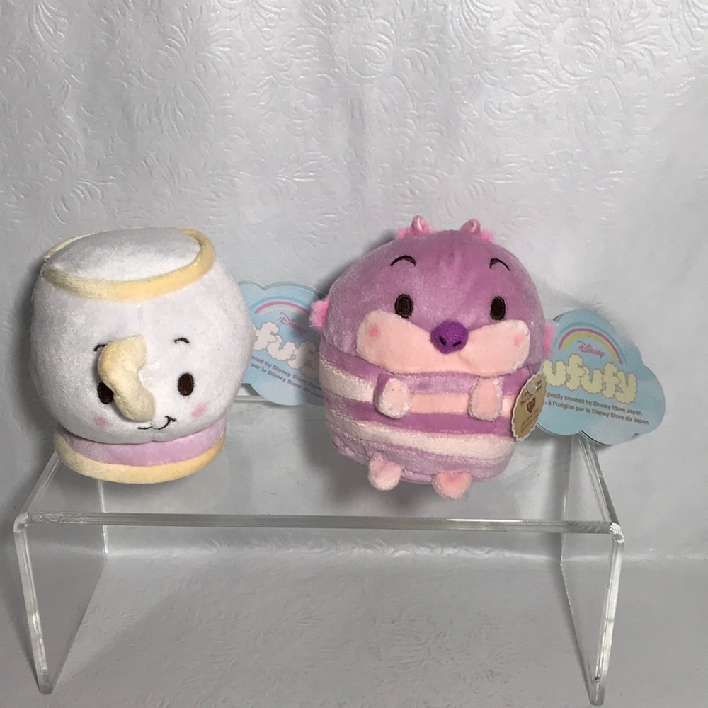 Disney Japan Store New with Tags UFUFY Teacup and Cheshire Cat Mini Plush Toys